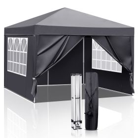 10x10ft Dark Grey 4 Sides-2 Doors, 2 Windows, Folding Canopy, Oxford Cloth, Sprayed Iron Pipe, Portable