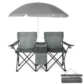 59x19.6x31in, Grey, Fishing Chair, Iron Stand, Oxford Cloth 85kg With Parasol